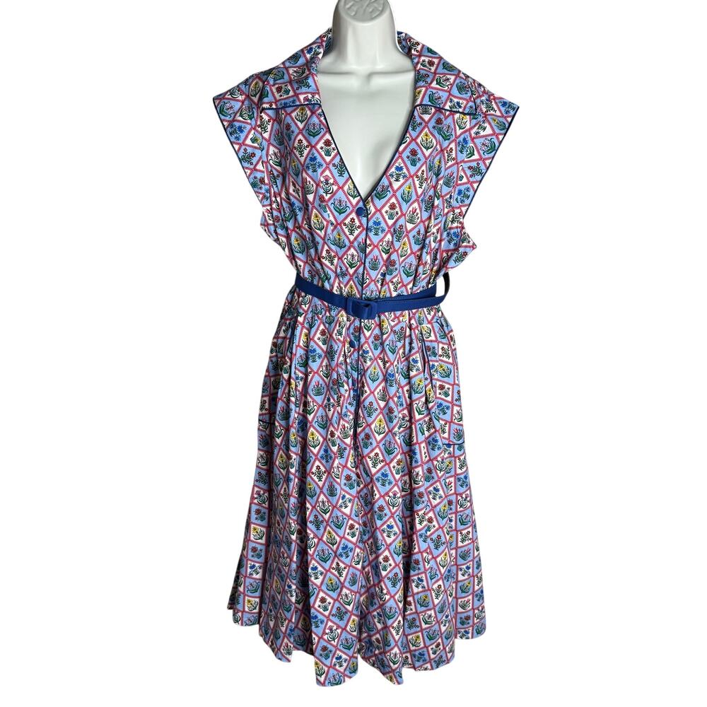 Unique Vintage 1950’s Blue Diamond Floral Swing Dress 3X 20 NWT